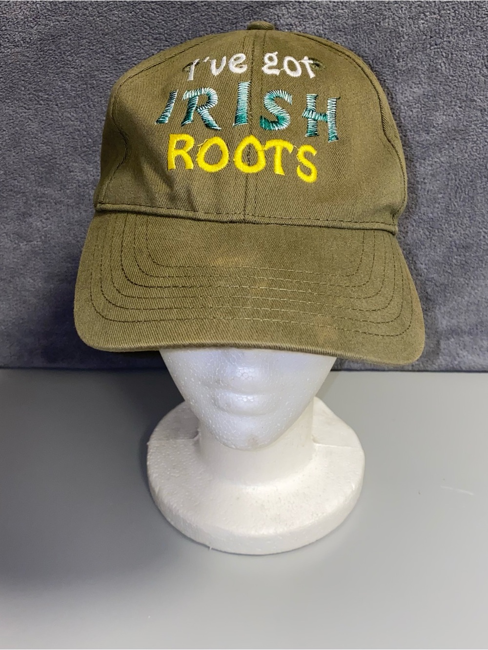 Olive Green 'I've Got Irish Roots' Embroidered Baseball Cap